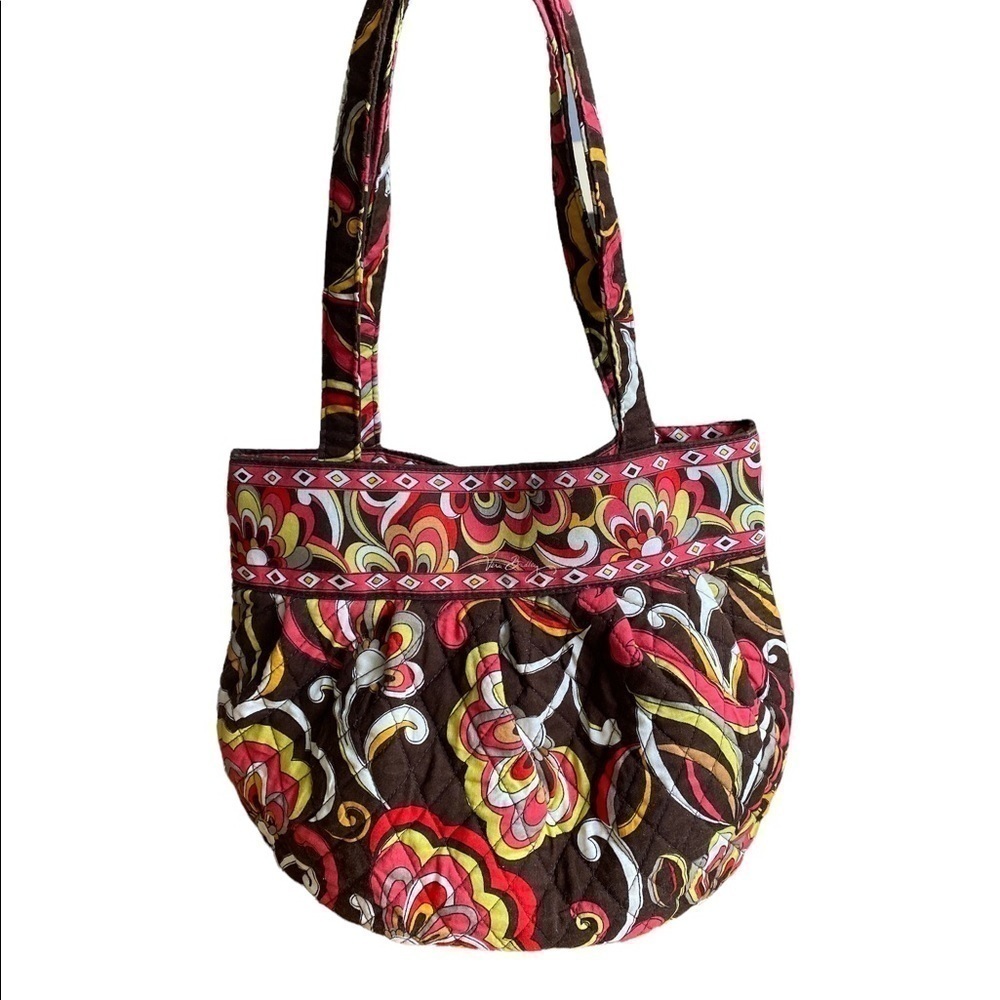 Vera Bradley Puccini Pattern Morgan Style Shoulder Bag Brown Pink Yellow White